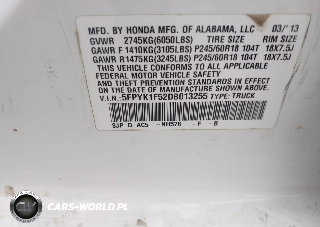 2013 Honda Ridgeline Rtl VIN:5FPYK1F52DB013255 - 9