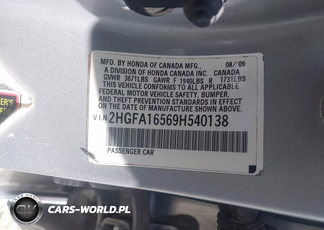 2009 Honda Civic Lx VIN:2HGFA16569H540138 - 9