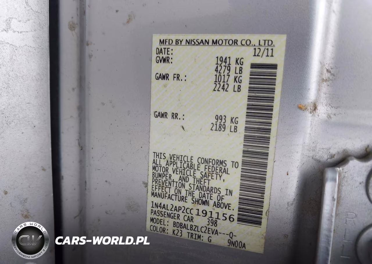 2012 Nissan Altima 2.5 S VIN:1N4AL2AP2CC191156 - 9