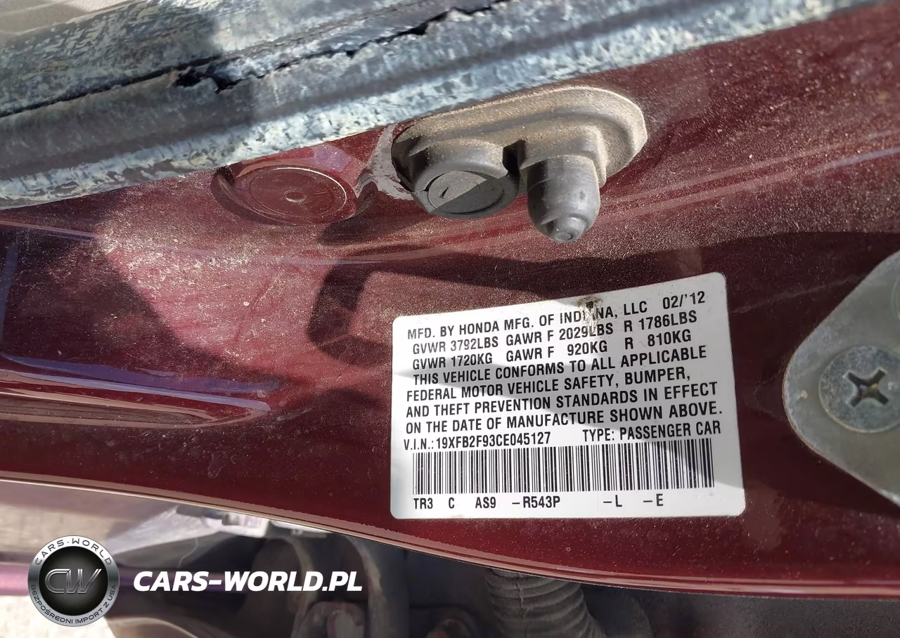 2012 Honda Civic Ex-L VIN:19XFB2F93CE045127 - 9