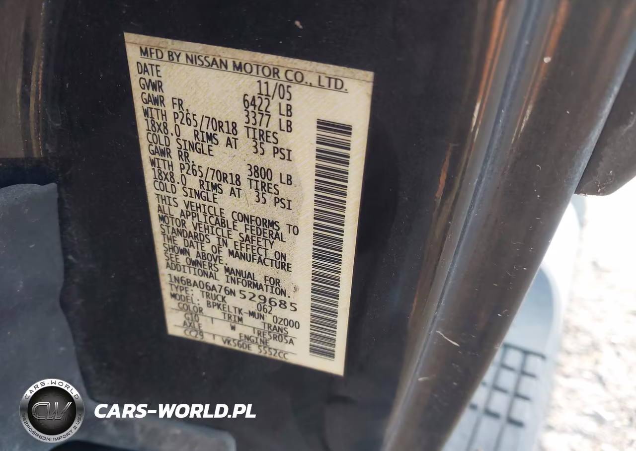 2006 Nissan Titan Se VIN:1N6BA06A76N529685 - 9