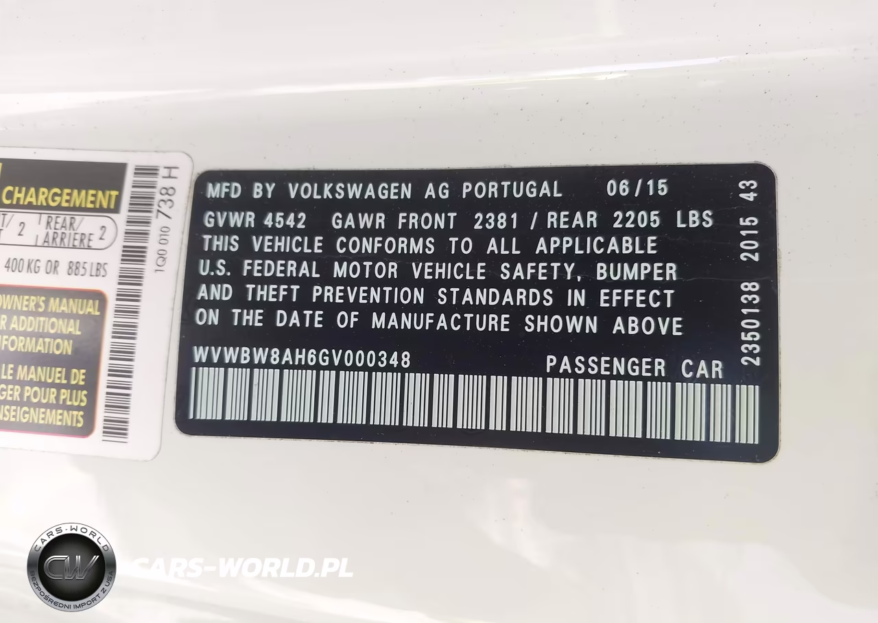2016 Volkswagen Eos Komfort VIN:WVWBW8AH6GV000348 - 9