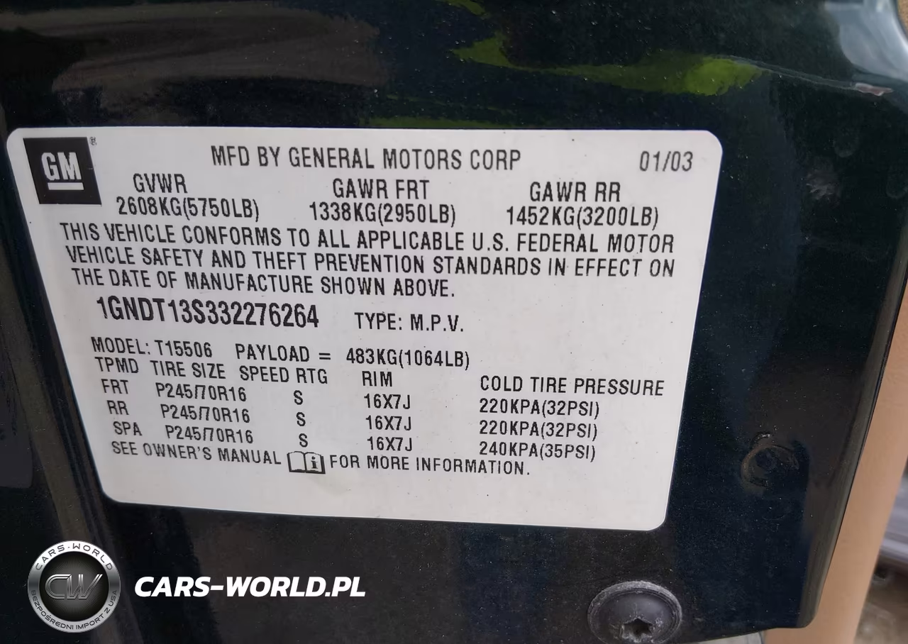 2003 Chevrolet Trailblazer Lt VIN:1GNDT13S332276264 - 9