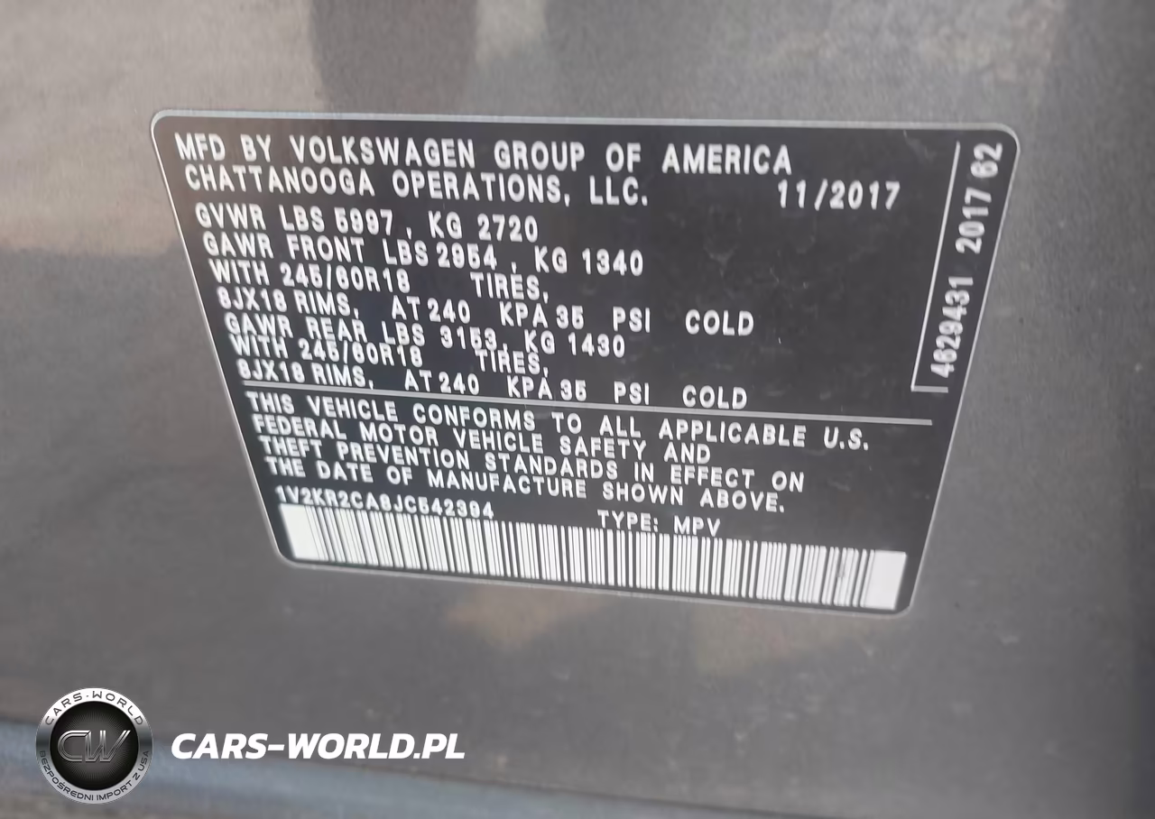 2018 Volkswagen Atlas 3.6L V6 Se VIN:1V2KR2CA8JC542394 - 9