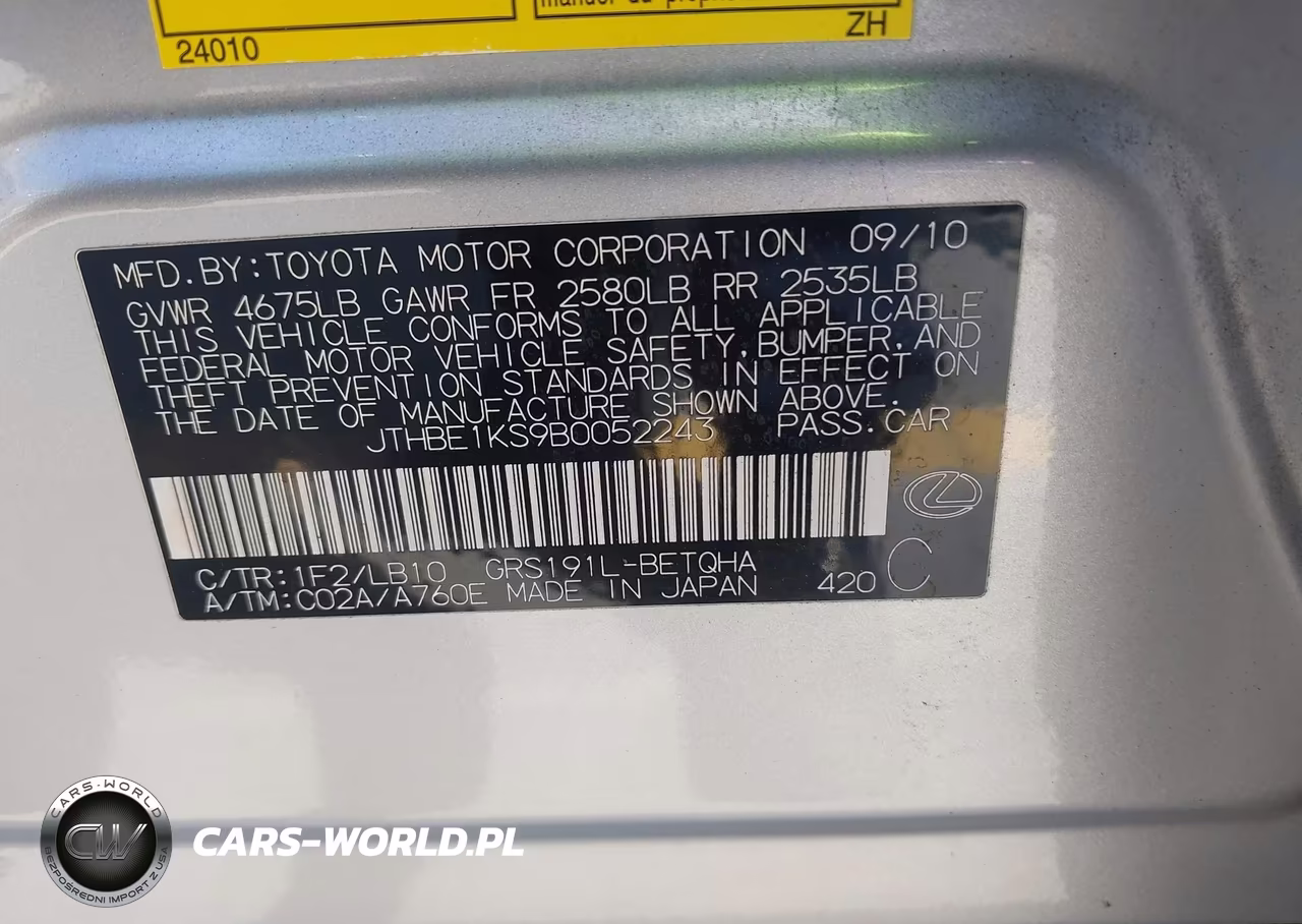 2011 Lexus Gs 350 VIN:JTHBE1KS9B0052243 - 9