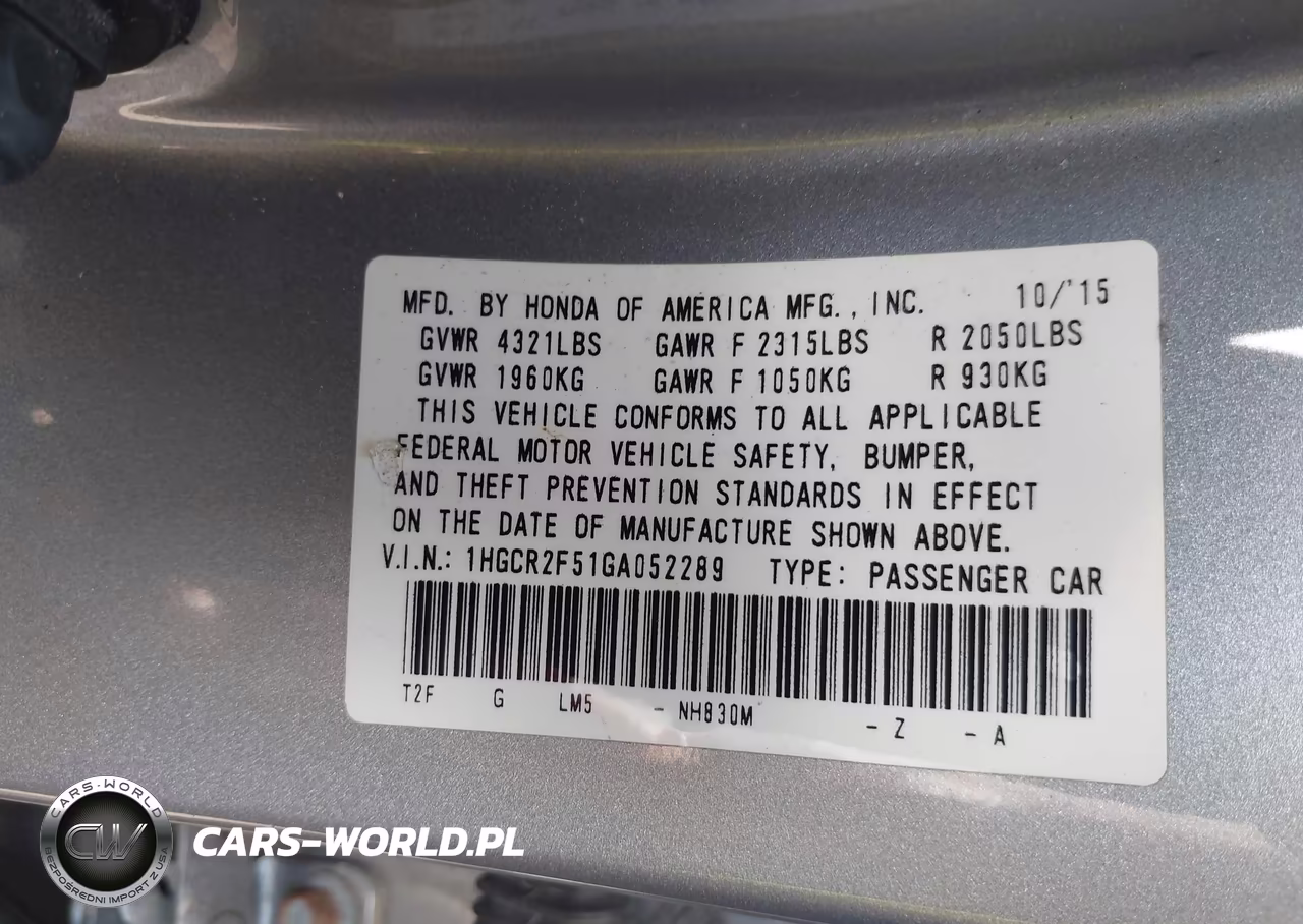 2016 Honda Accord Sport VIN:1HGCR2F51GA052289 - 9