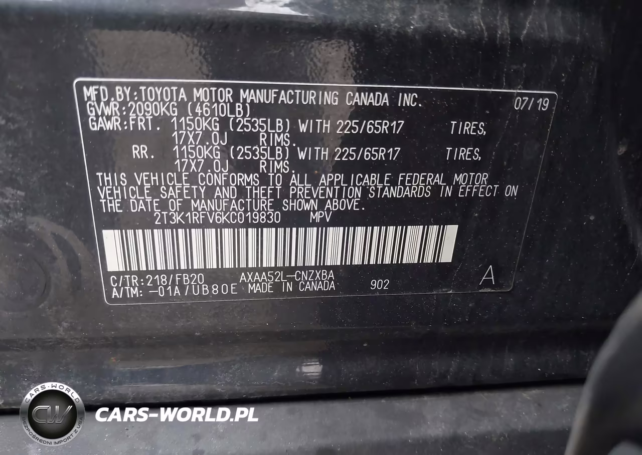 2019 Toyota Rav4 Le VIN:2T3K1RFV6KC019830 - 9