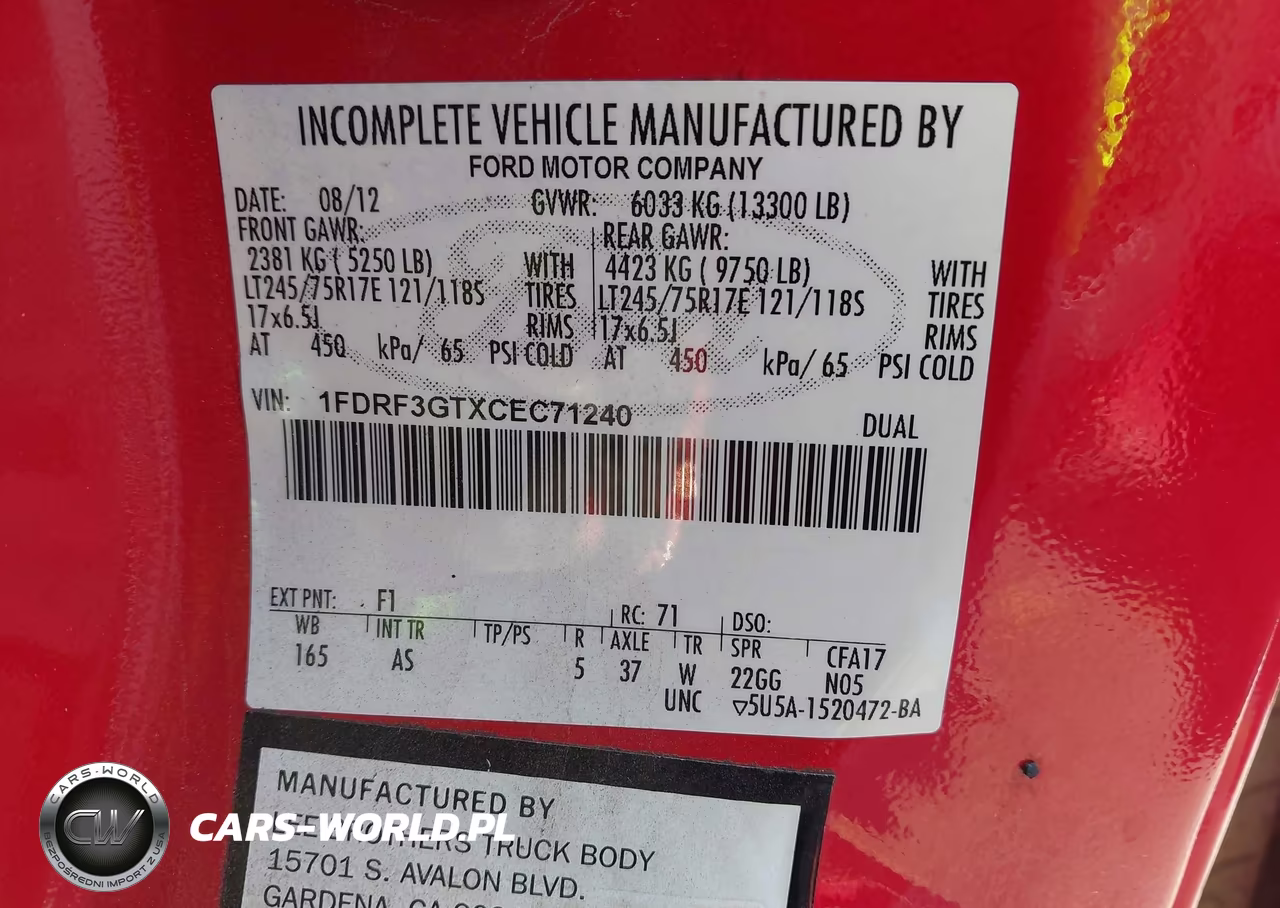 2012 Ford F-350 Chassis Xl VIN:1FDRF3GTXCEC71240 - 8