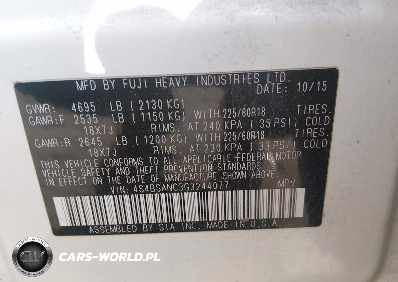 2016 Subaru Outback 2.5I Limited VIN:4S4BSANC3G3244077 - 9