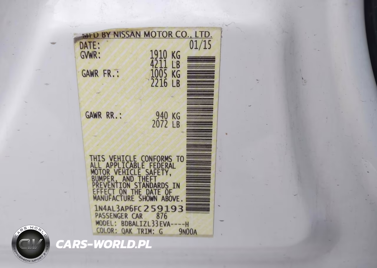 2015 Nissan Altima 2.5 Sv VIN:1N4AL3AP6FC259193 - 9