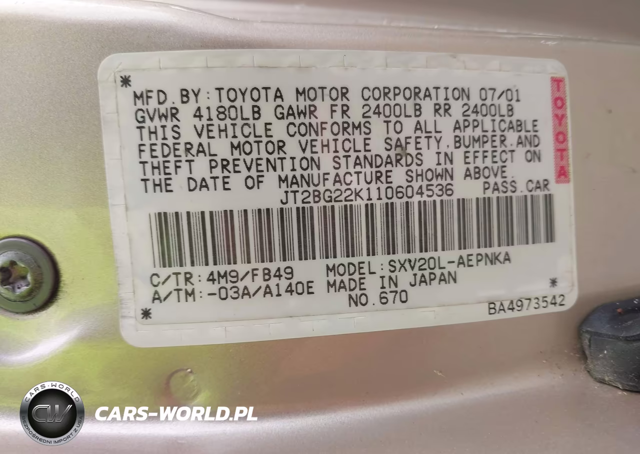 2001 Toyota Camry Le VIN:JT2BG22K110604536 - 9