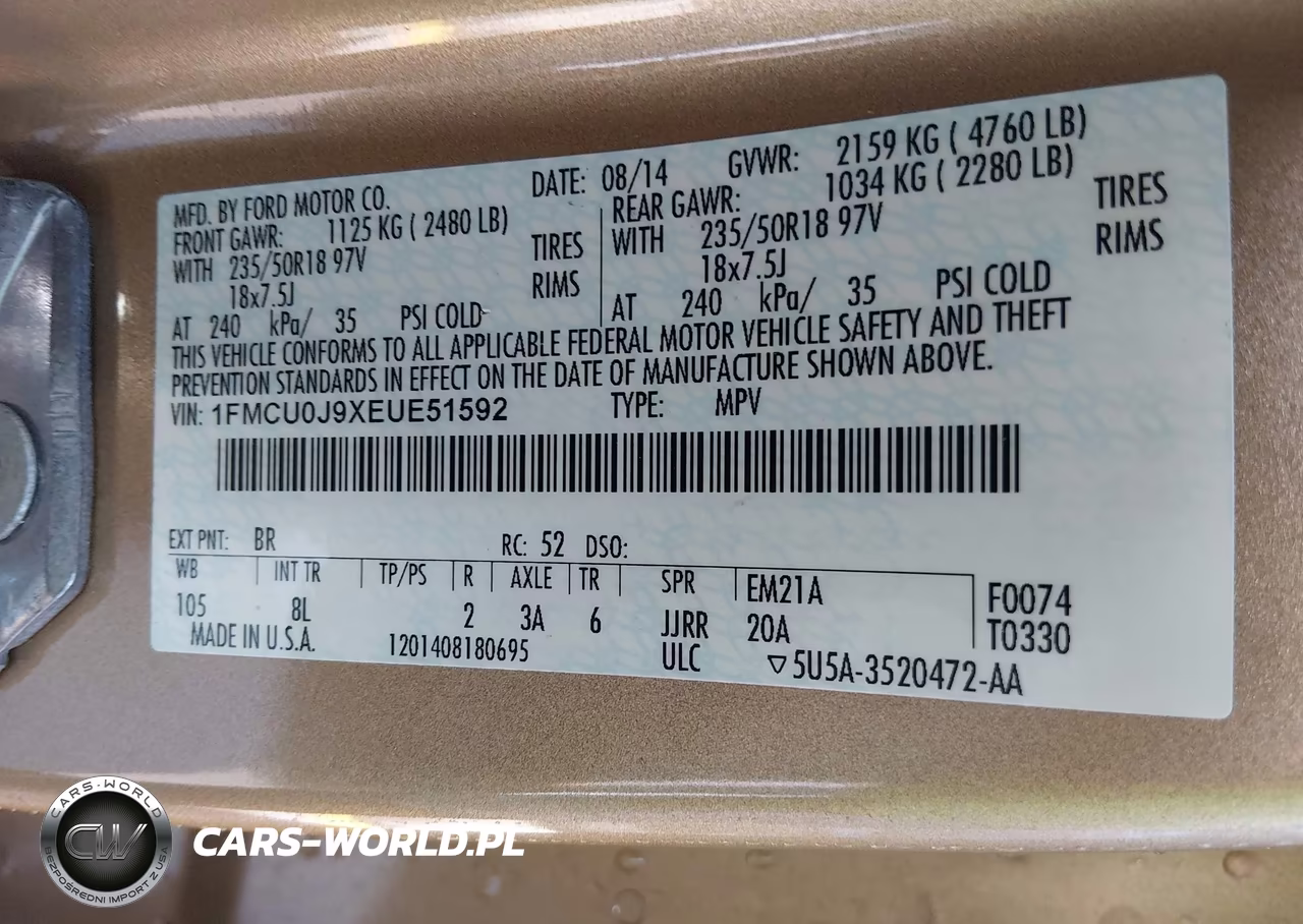 2014 Ford Escape Titanium VIN:1FMCU0J9XEUE51592 - 9