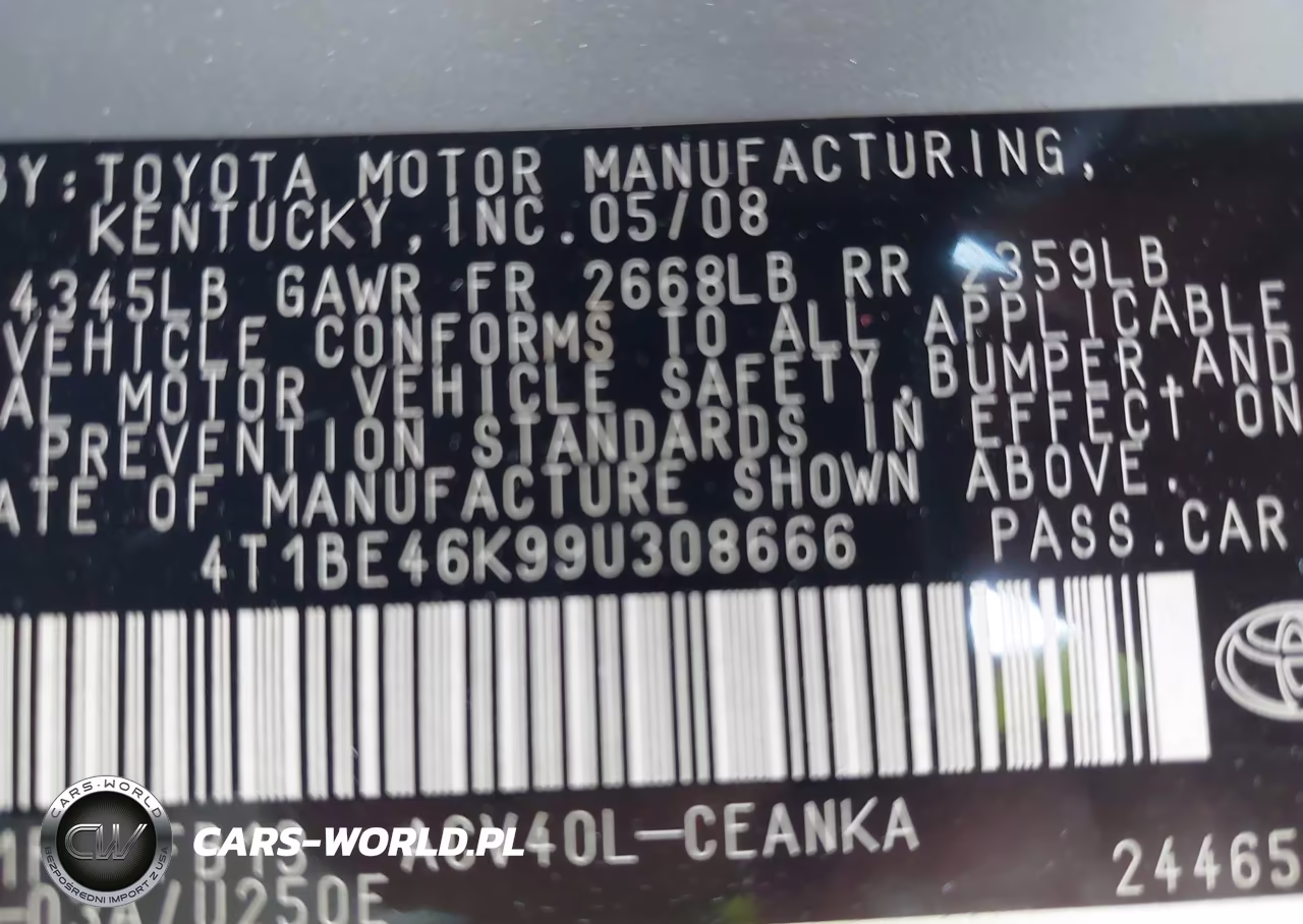 2009 Toyota Camry Le VIN:4T1BE46K99U308666 - 9