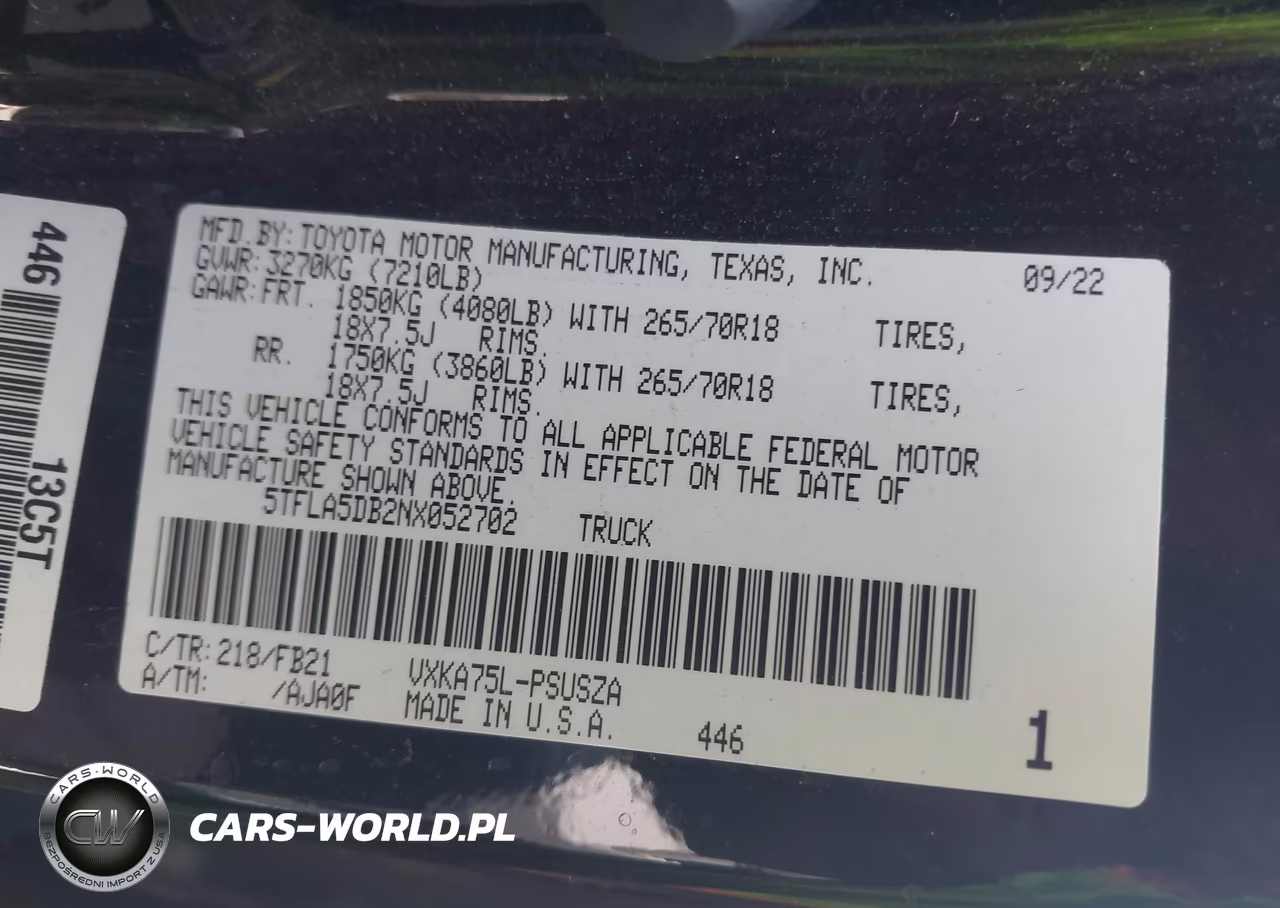 2022 Toyota Tundra Sr5 VIN:5TFLA5DB2NX052702 - 9