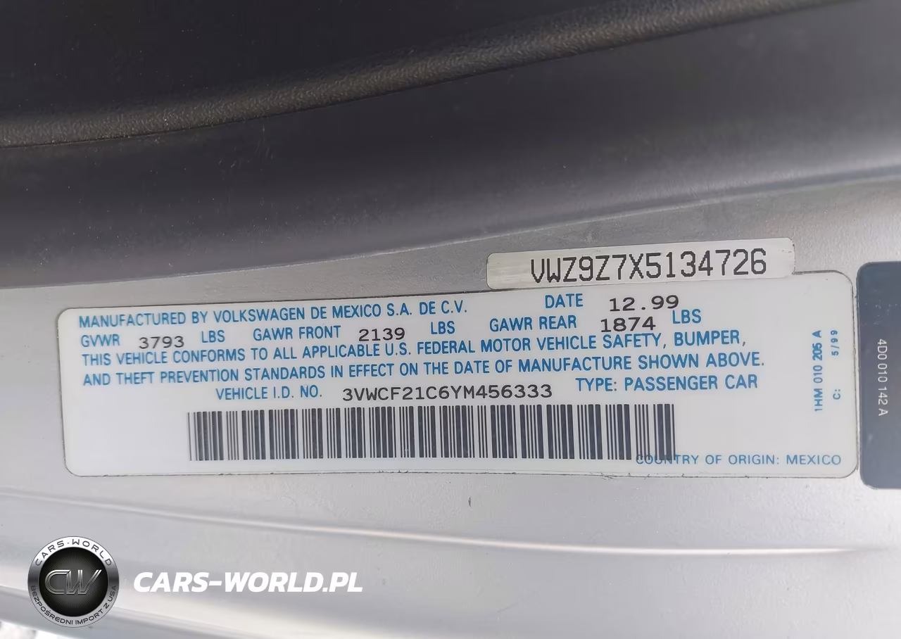 2000 Volkswagen New Beetle Gls Tdi VIN:3VWCF21C6YM456333 - 9