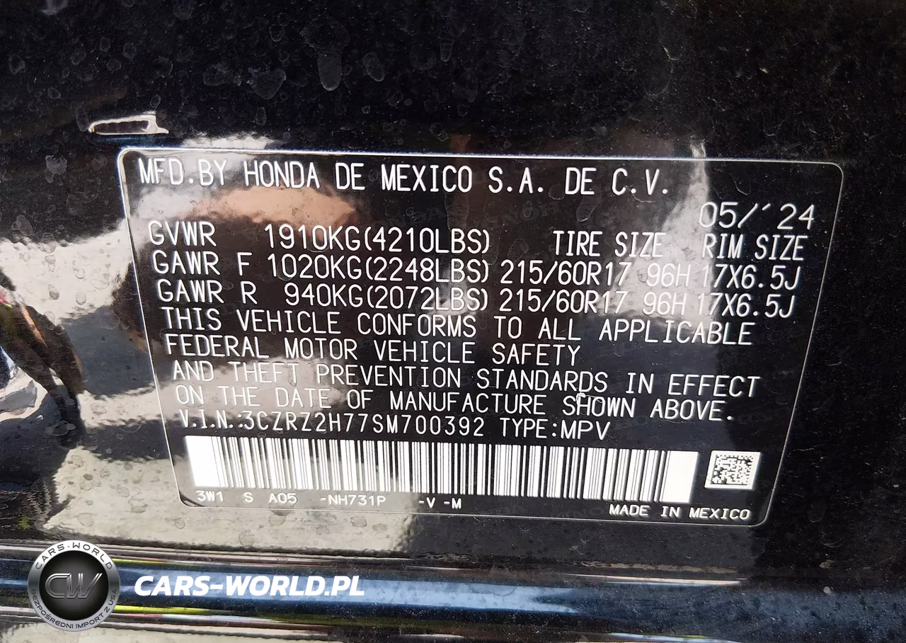 2025 Honda Hr-V Awd Ex-L VIN:3CZRZ2H77SM700392 - 9