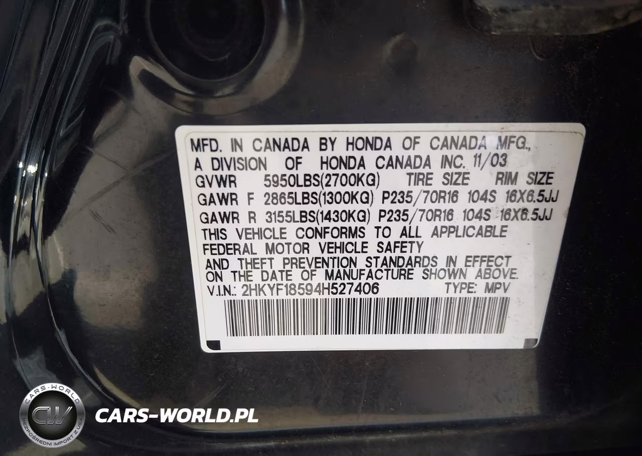 2004 Honda Pilot Ex-L VIN:2HKYF18594H527406 - 9