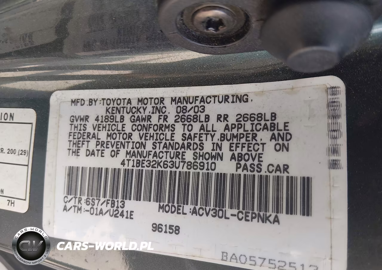 2003 Toyota Camry Le VIN:4T1BE32K63U786910 - 9