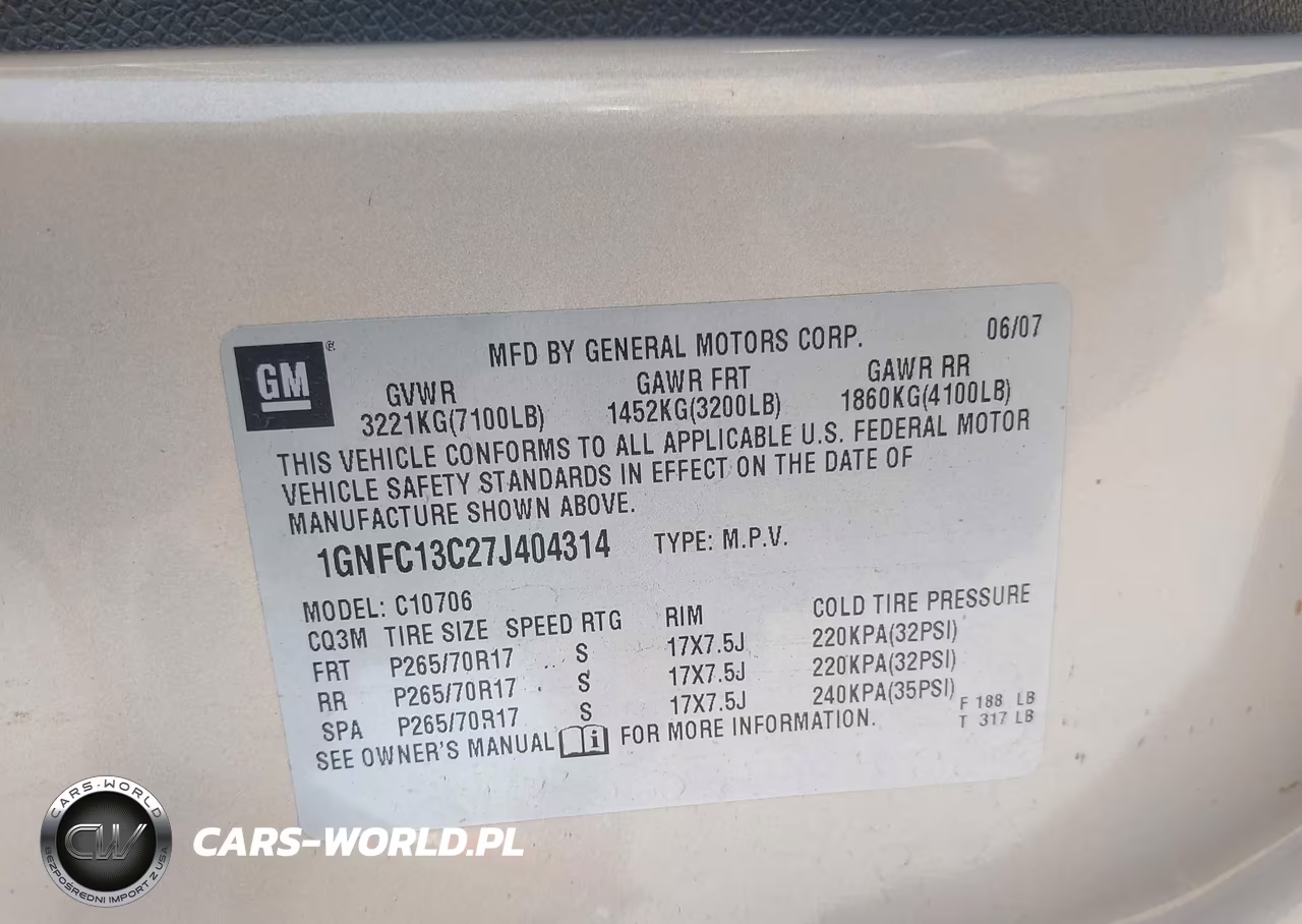 2007 Chevrolet Tahoe Ls VIN:1GNFC13C27J404314 - 9