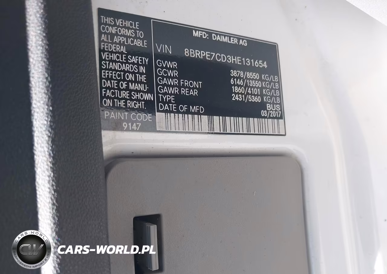 2017 Mercedes-Benz Sprinter 2500 Standard Roof V6 VIN:8BRPE7CD3HE131654 - 9