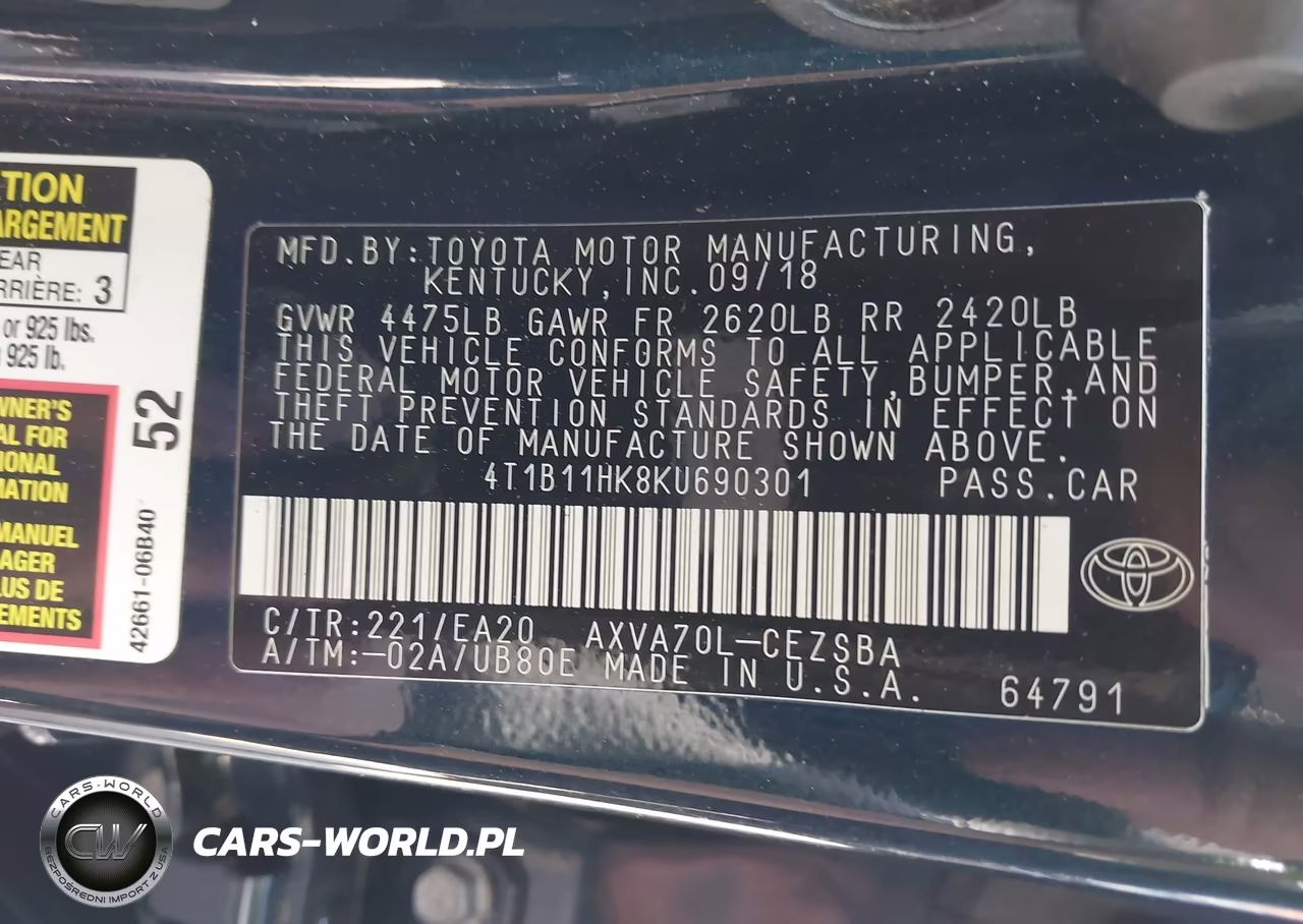 2019 Toyota Camry Se VIN:4T1B11HK8KU690301 - 9