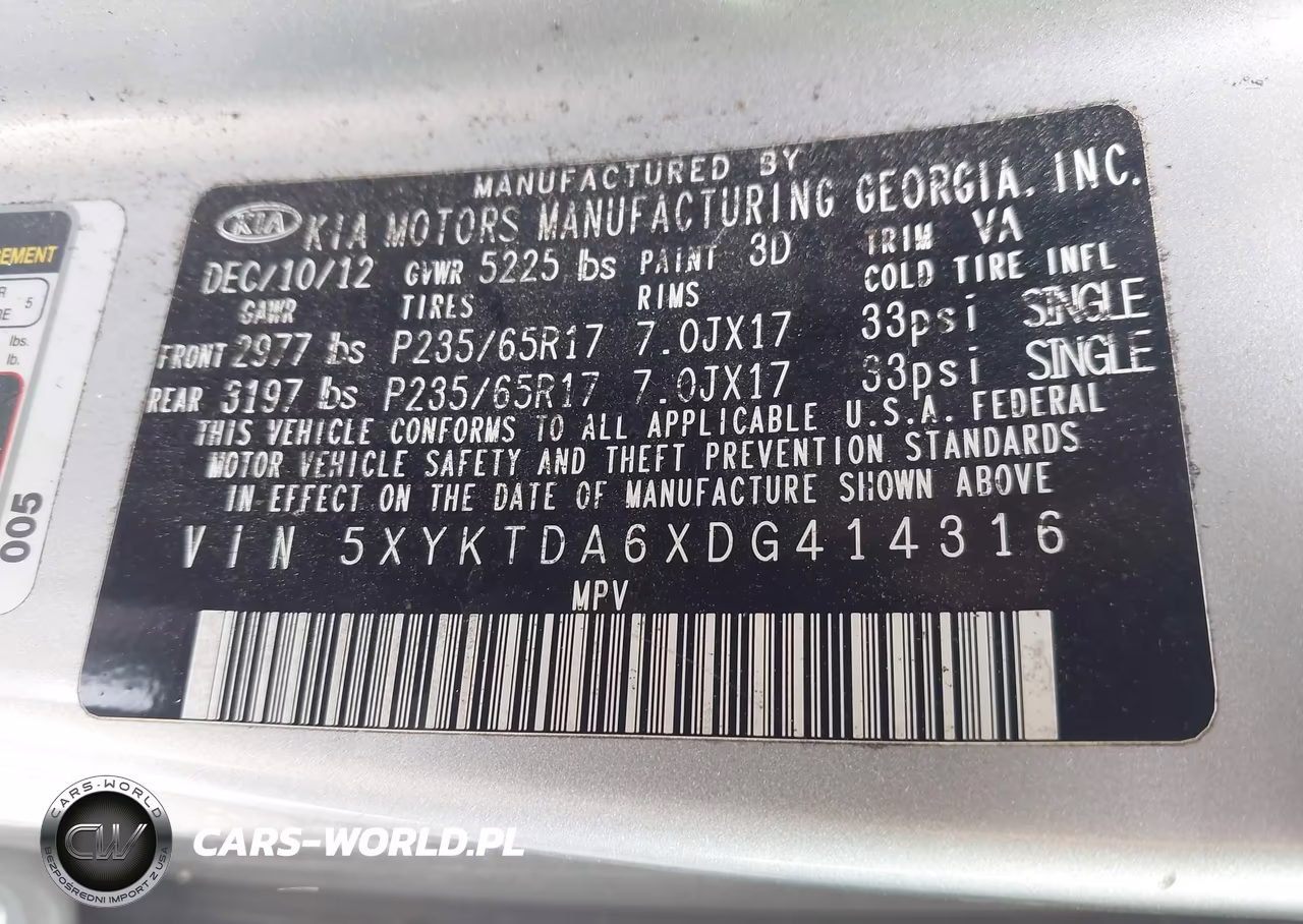 2013 Kia Sorento Lx VIN:5XYKTDA6XDG414316 - 9