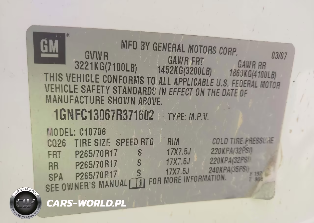 2007 Chevrolet Tahoe Lt VIN:1GNFC13067R371602 - 9