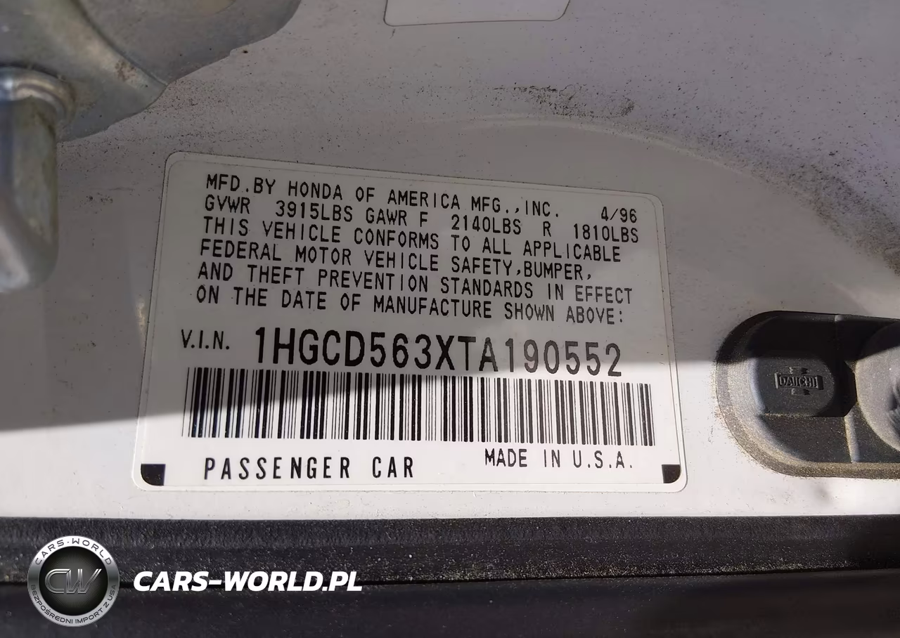 1996 Honda Accord Lx-Ex VIN:1HGCD563XTA190552 - 9
