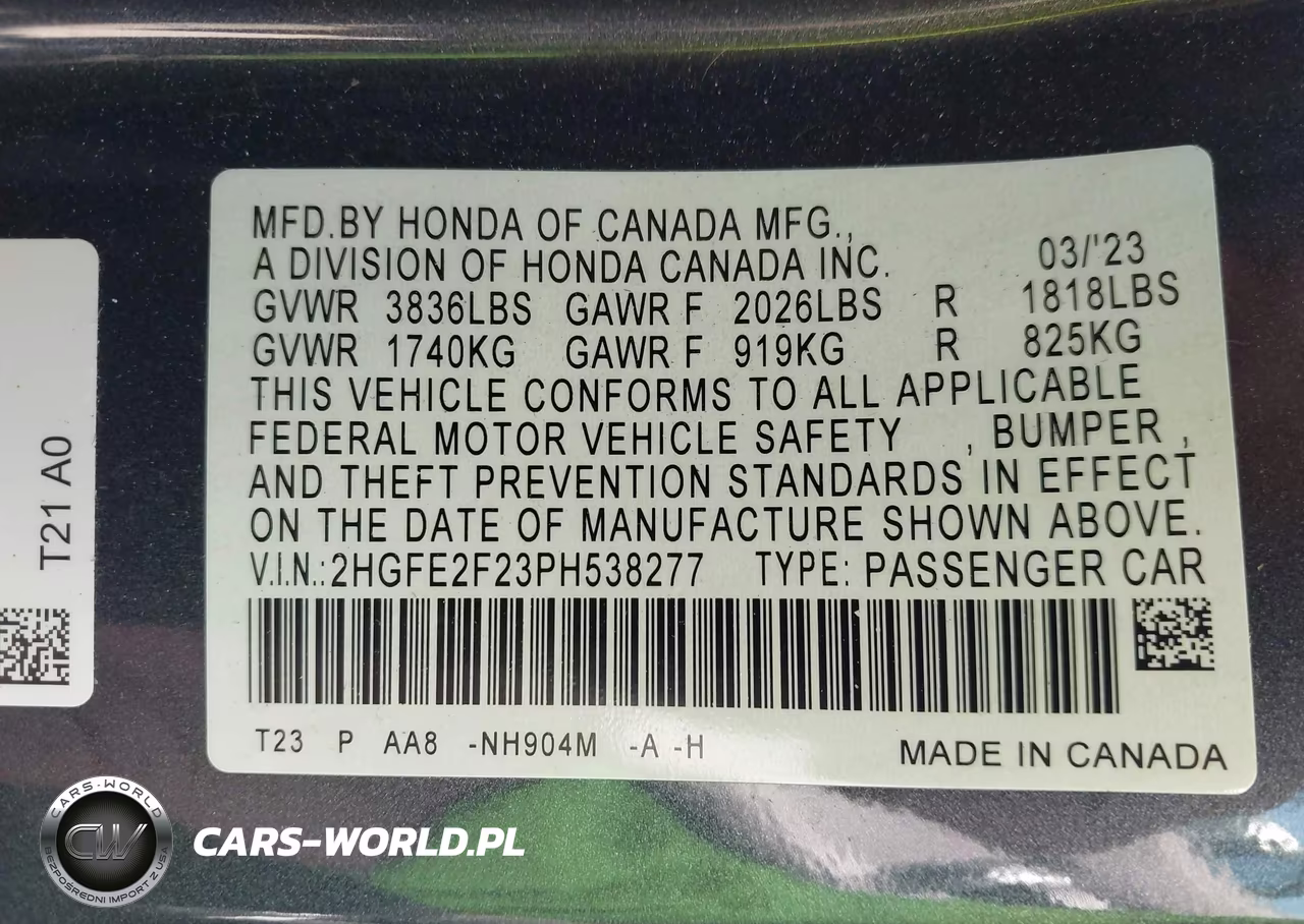 2023 Honda Civic Lx VIN:2HGFE2F23PH538277 - 9