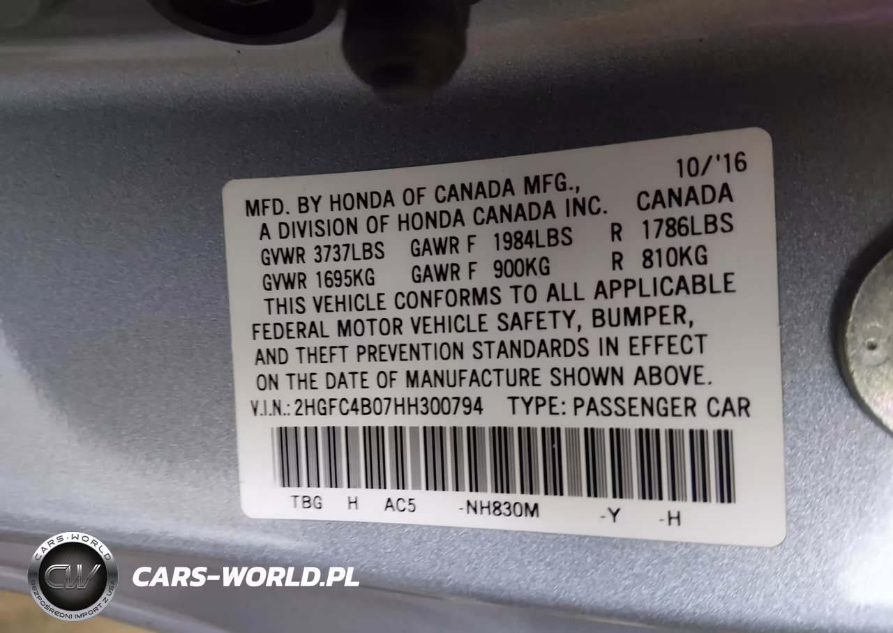 2017 Honda Civic Lx-P VIN:2HGFC4B07HH300794 - 9
