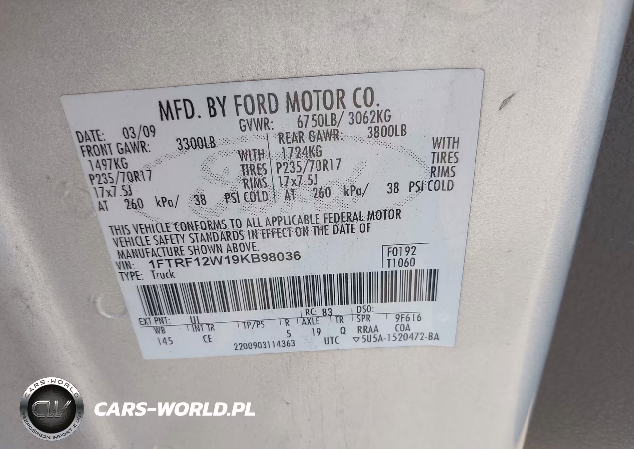 2009 Ford F-150 Stx-Xl-Xl W-Midbox Prep-Xlt-Xlt W-Midbox Prep VIN:1FTRF12W19KB98036 - 9