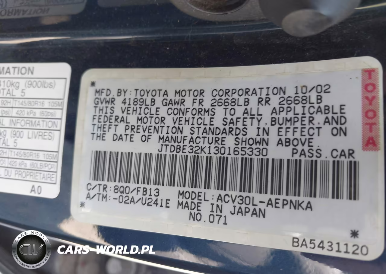 2003 Toyota Camry Le VIN:JTDBE32K130165330 - 9