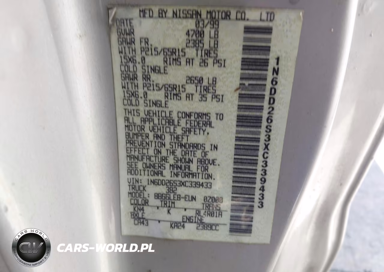 1999 Nissan Frontier Se-Xe VIN:1N6DD26S3XC339433 - 9