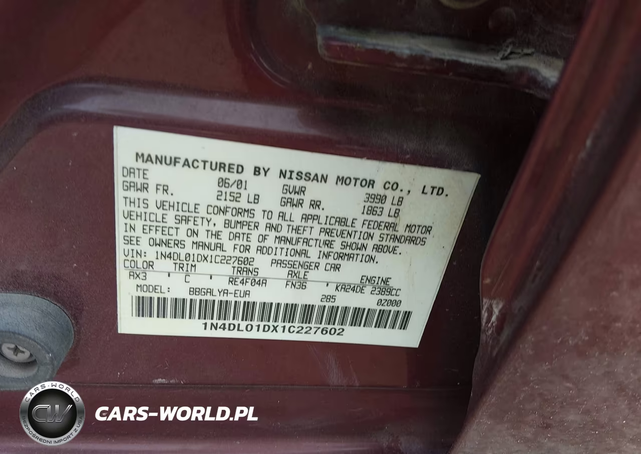2001 Nissan Altima Se VIN:1N4DL01DX1C227602 - 9