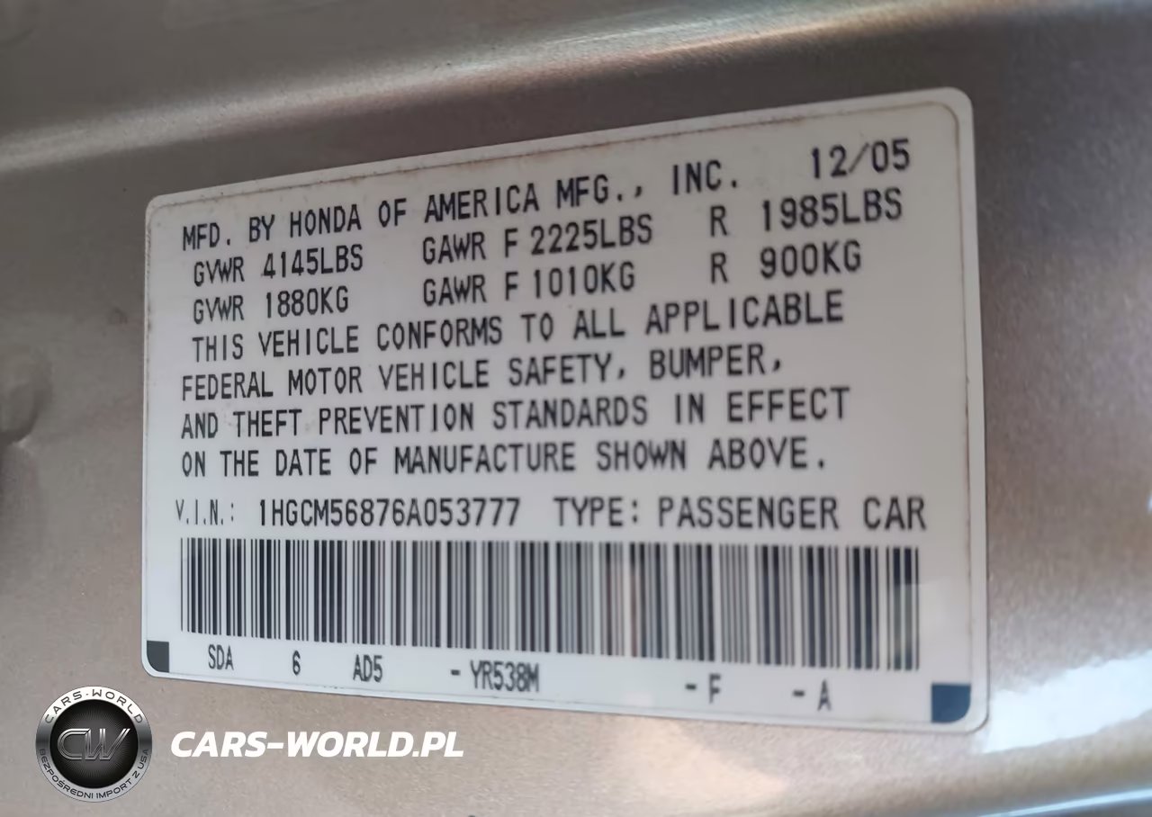 2006 Honda Accord 2.4 Ex VIN:1HGCM56876A053777 - 9