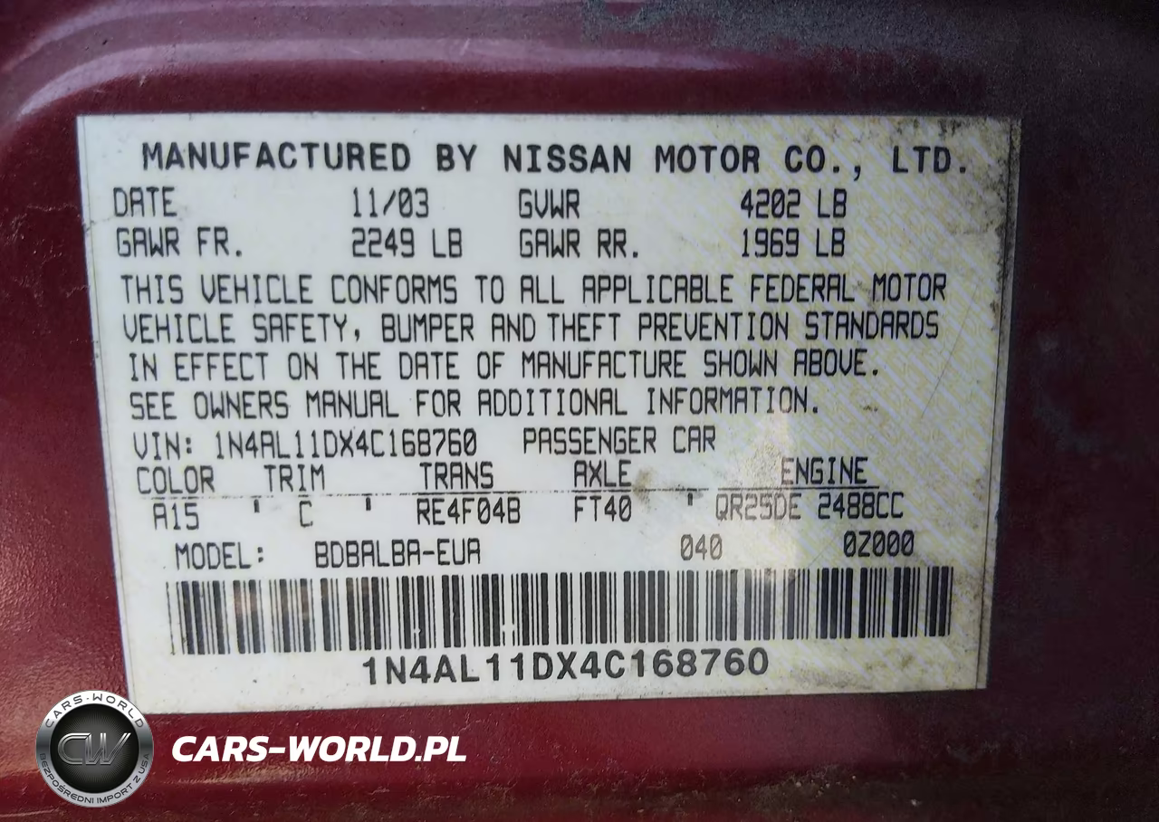 2004 Nissan Altima 2.5 S VIN:1N4AL11DX4C168760 - 9