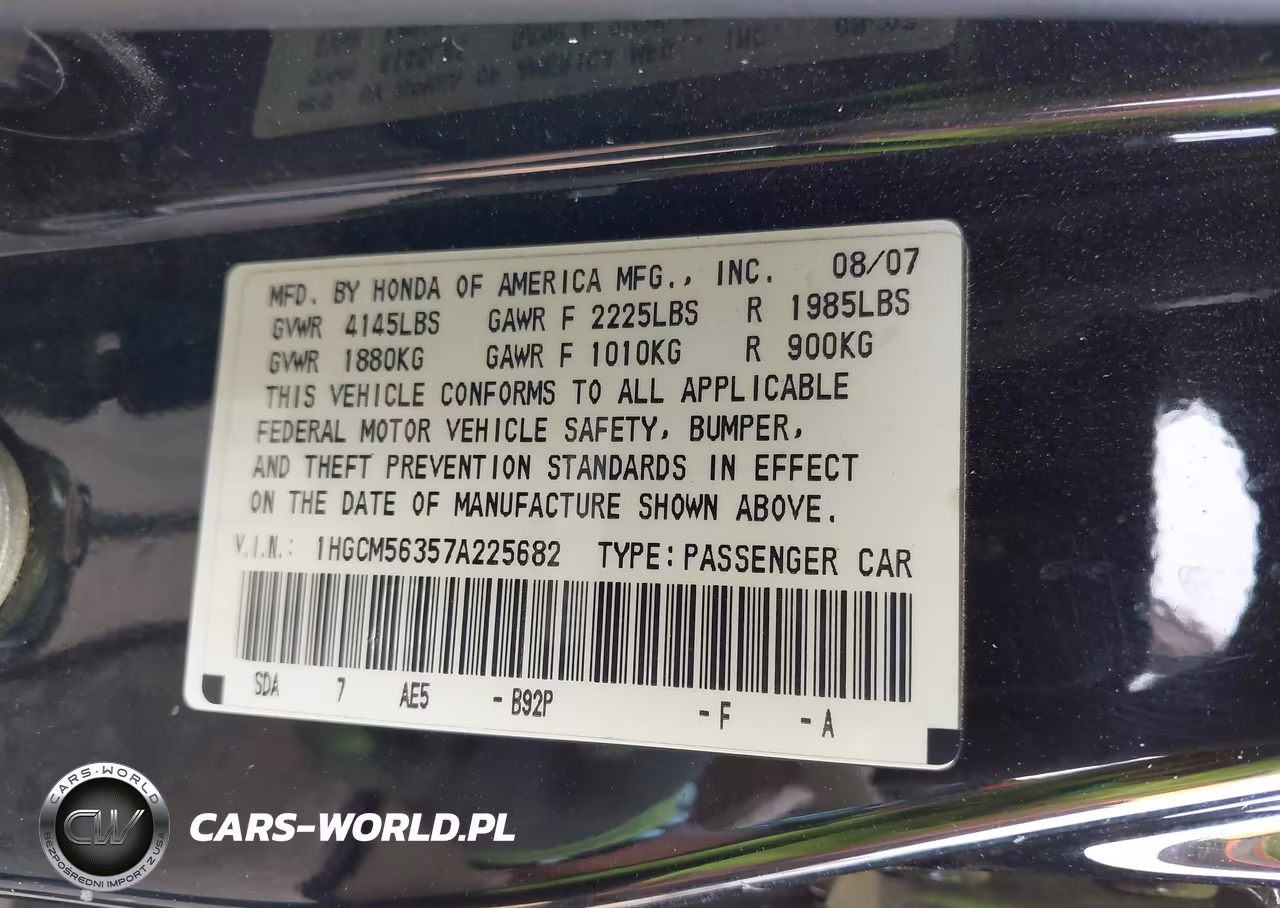 2007 Honda Accord 2.4 Se VIN:1HGCM56357A225682 - 9