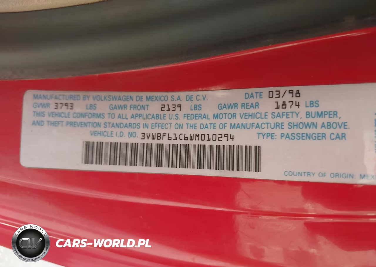 1998 Volkswagen New Beetle Tdi VIN:3VWBF61C6WM010294 - 9