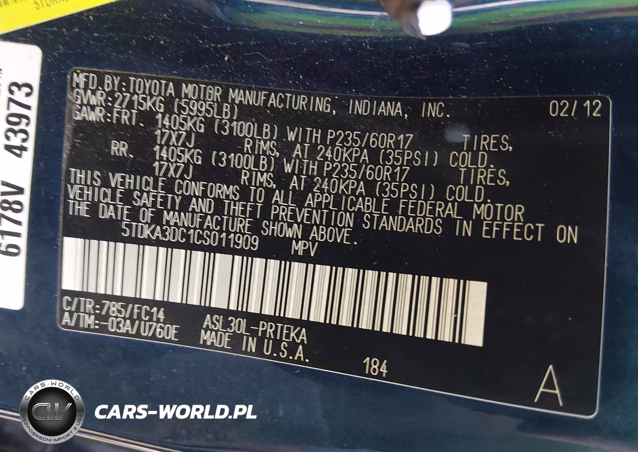 2012 Toyota Sienna Le 8 Passenger VIN:5TDKA3DC1CS011909 - 9