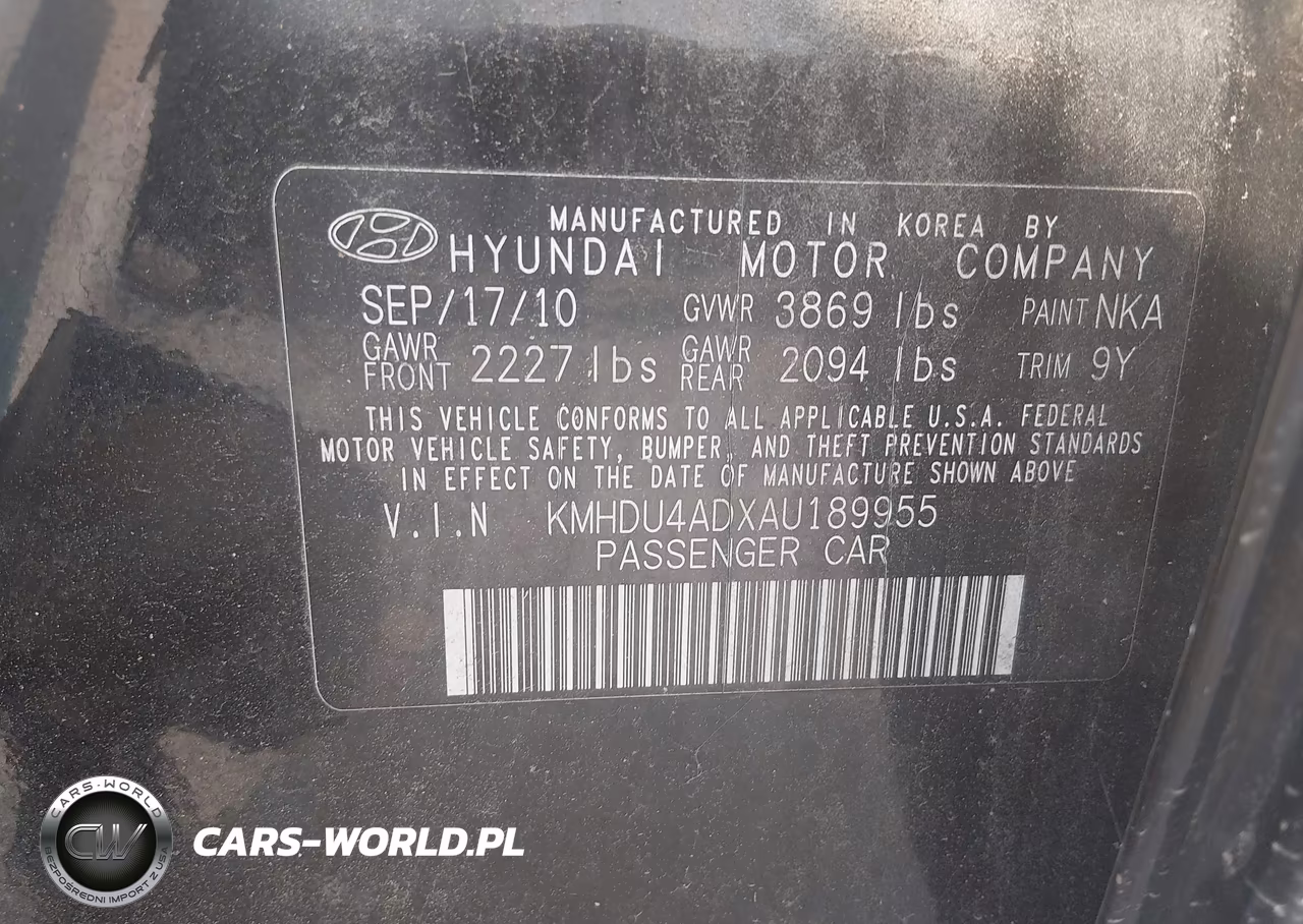 2010 Hyundai Elantra Gls VIN:KMHDU4ADXAU189955 - 9