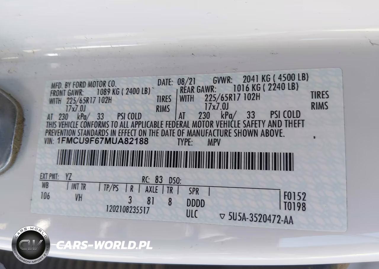 2021 Ford Escape S VIN:1FMCU9F67MUA82188 - 9