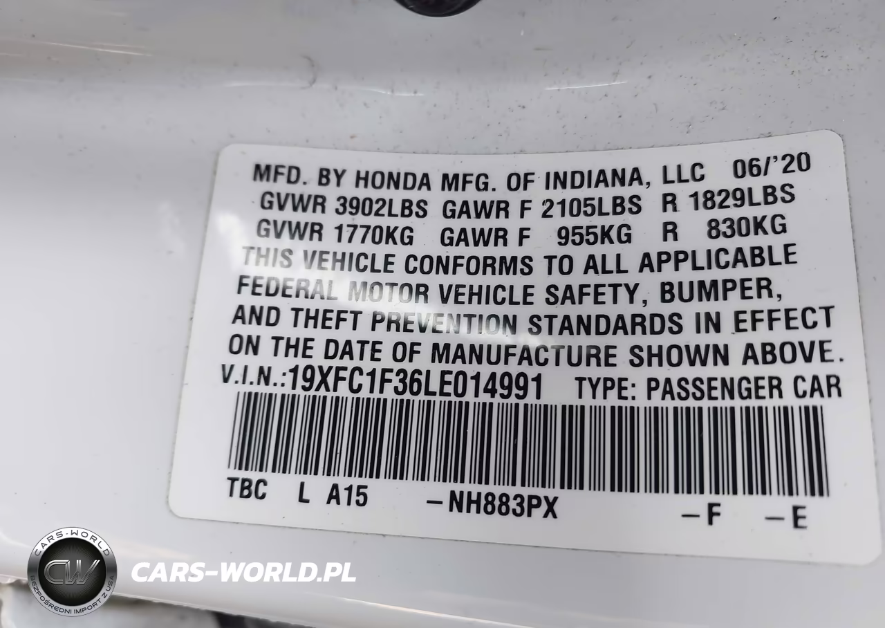 2020 Honda Civic Ex VIN:19XFC1F36LE014991 - 9