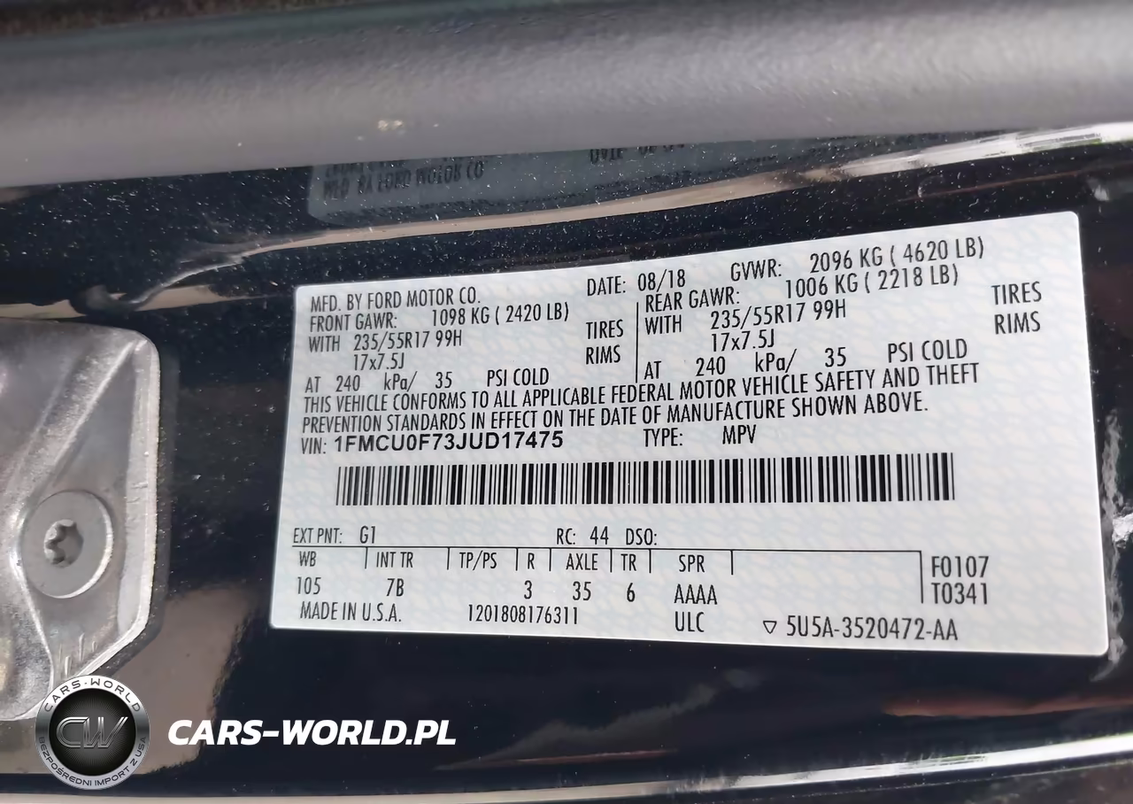 2018 Ford Escape S VIN:1FMCU0F73JUD17475 - 9