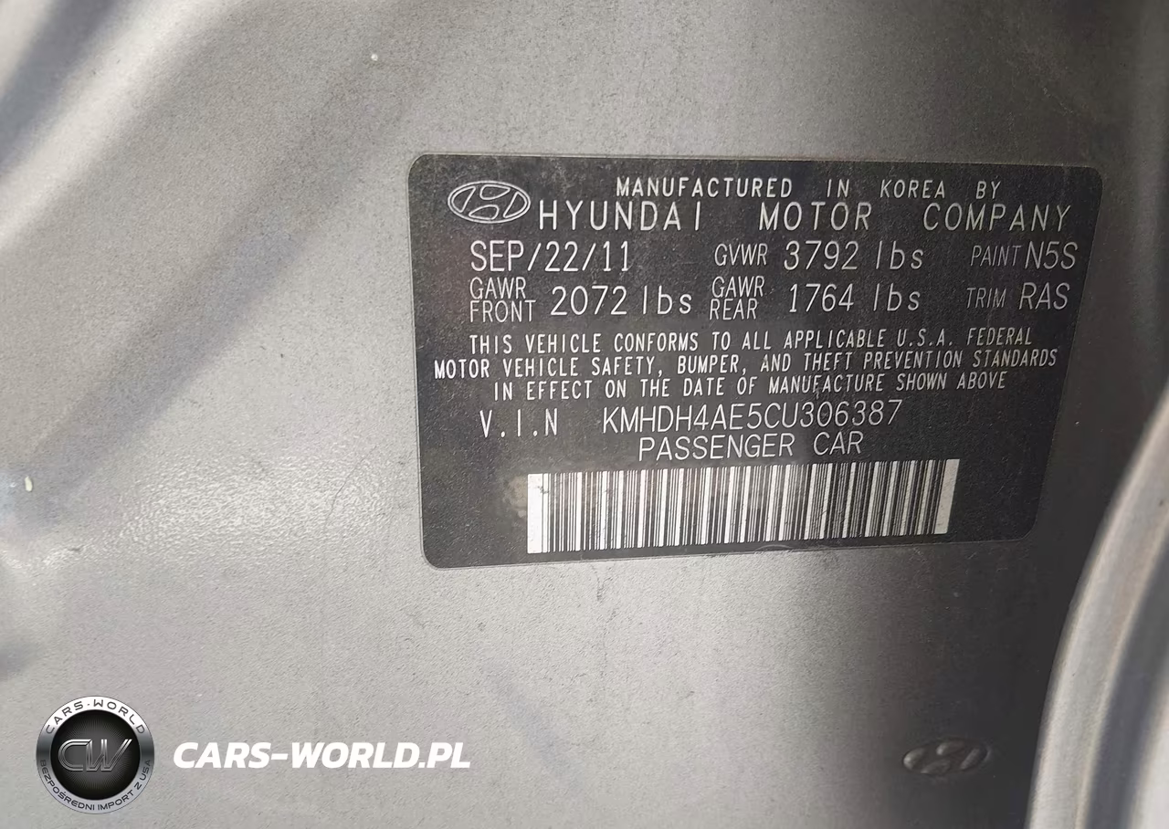 2012 Hyundai Elantra Gls (Ulsan Plant) VIN:KMHDH4AE5CU306387 - 9