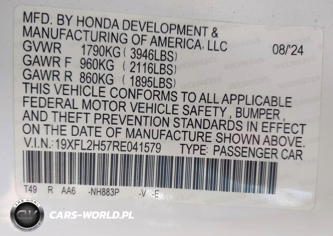 2024 Honda Civic Lx VIN:19XFL2H57RE041579 - 9
