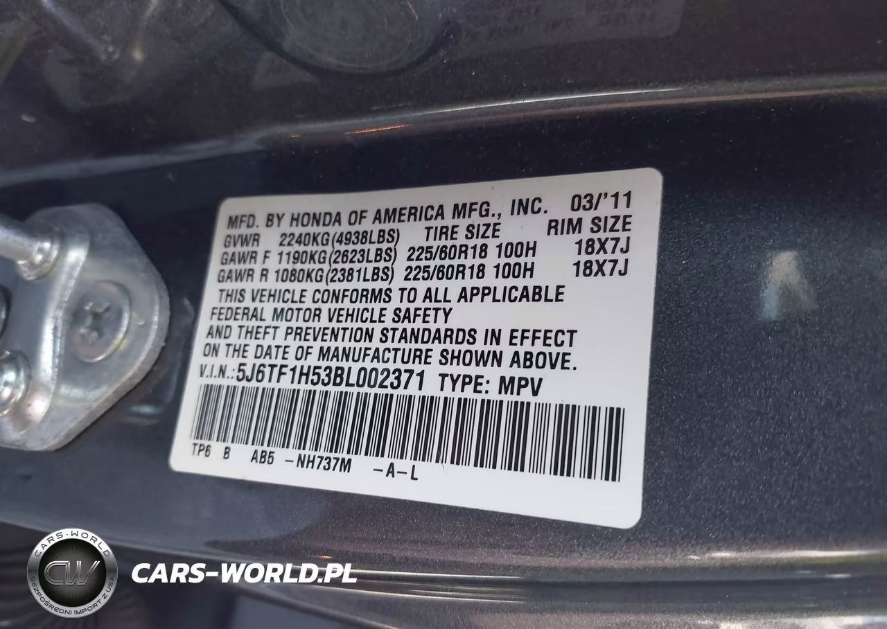 2011 Honda Accord Crosstour Ex-L VIN:5J6TF1H53BL002371 - 9