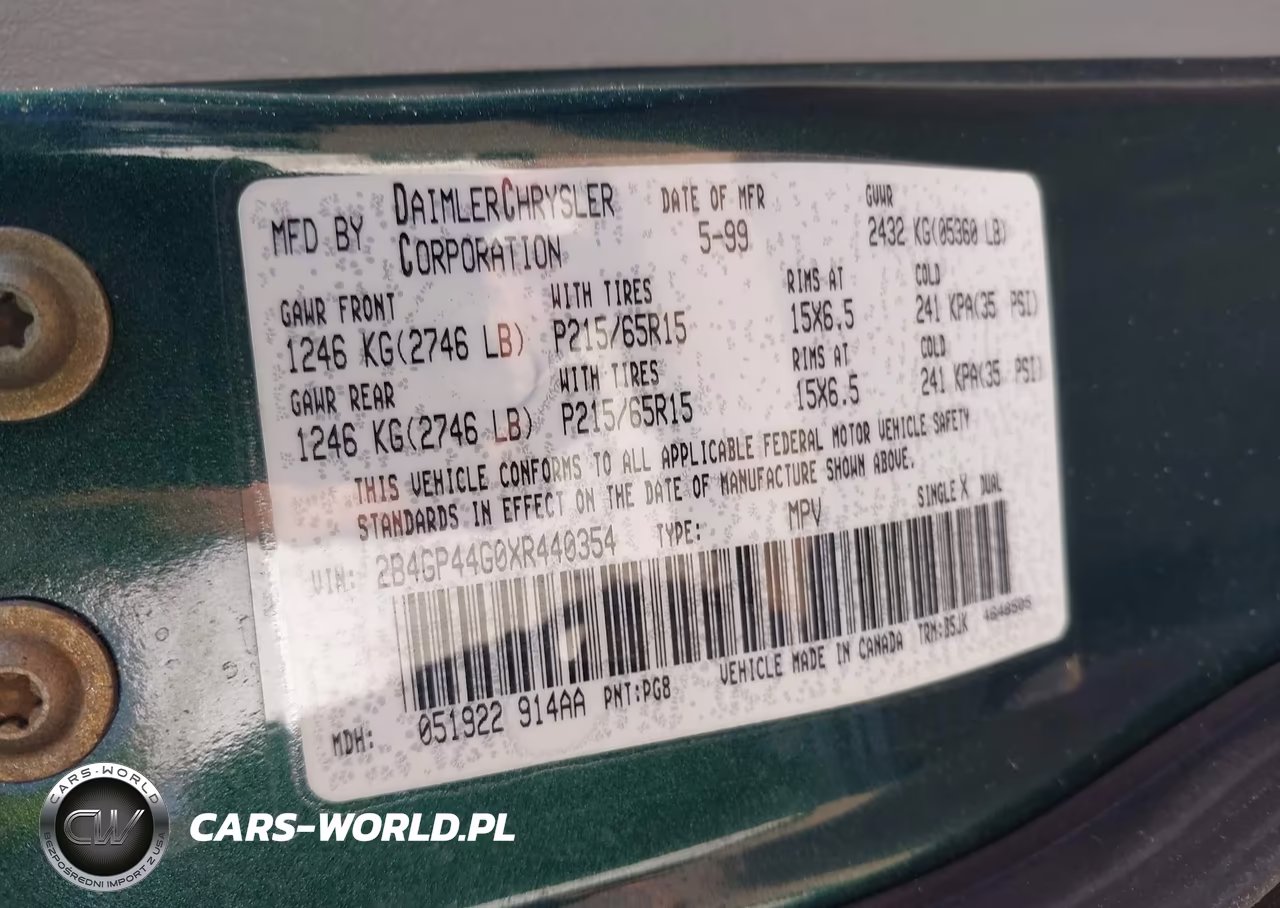 1999 Dodge Grand Caravan Se VIN:2B4GP44G0XR440354 - 9