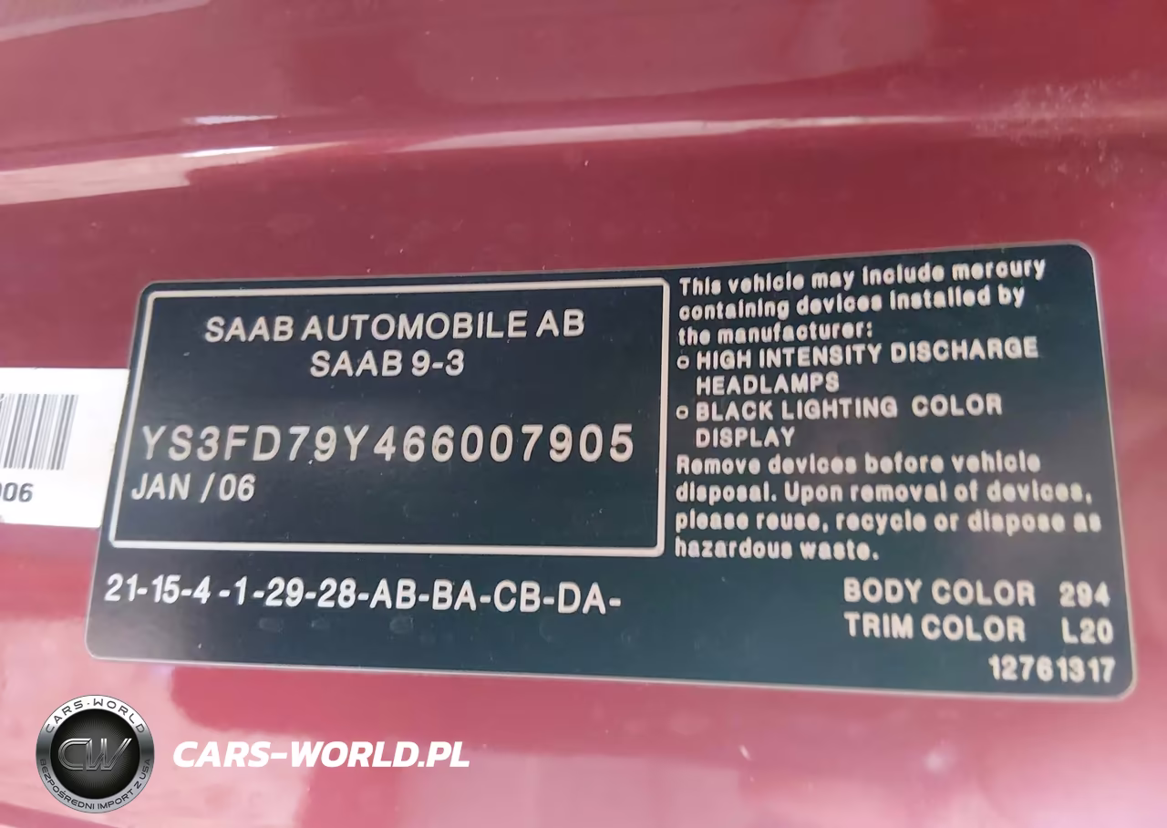 2006 Saab 9-3 2.0T VIN:YS3FD79Y466007905 - 9