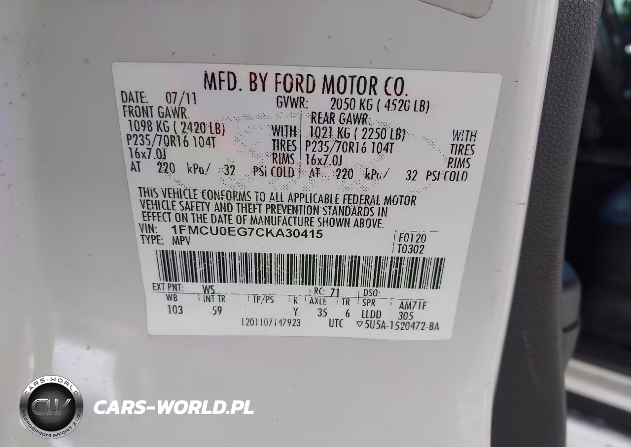 2012 Ford Escape Limited VIN:1FMCU0EG7CKA30415 - 9