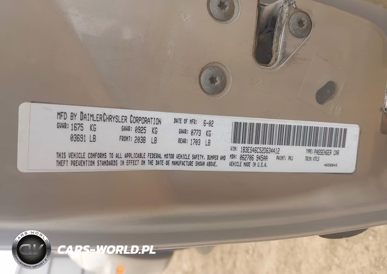 2002 Dodge Neon Se VIN:1B3ES46C52D634412 - 9